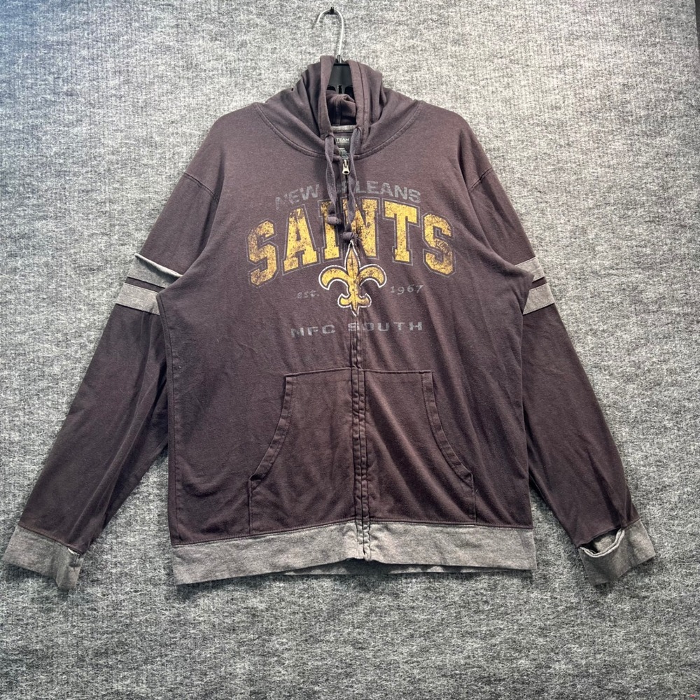 NFL Team Apparel New Orleans Saints Full Zip Hoodie Brown Gray Large